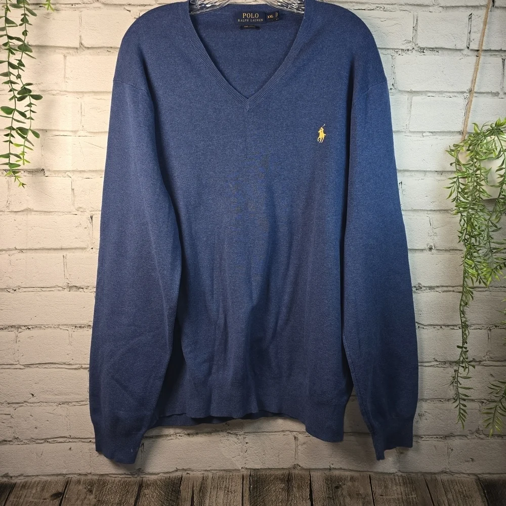 POLO RALPH LAUREN V NECK SWEATER PULLOVER SLATE BLUE PIMA COTTON MENS XXL